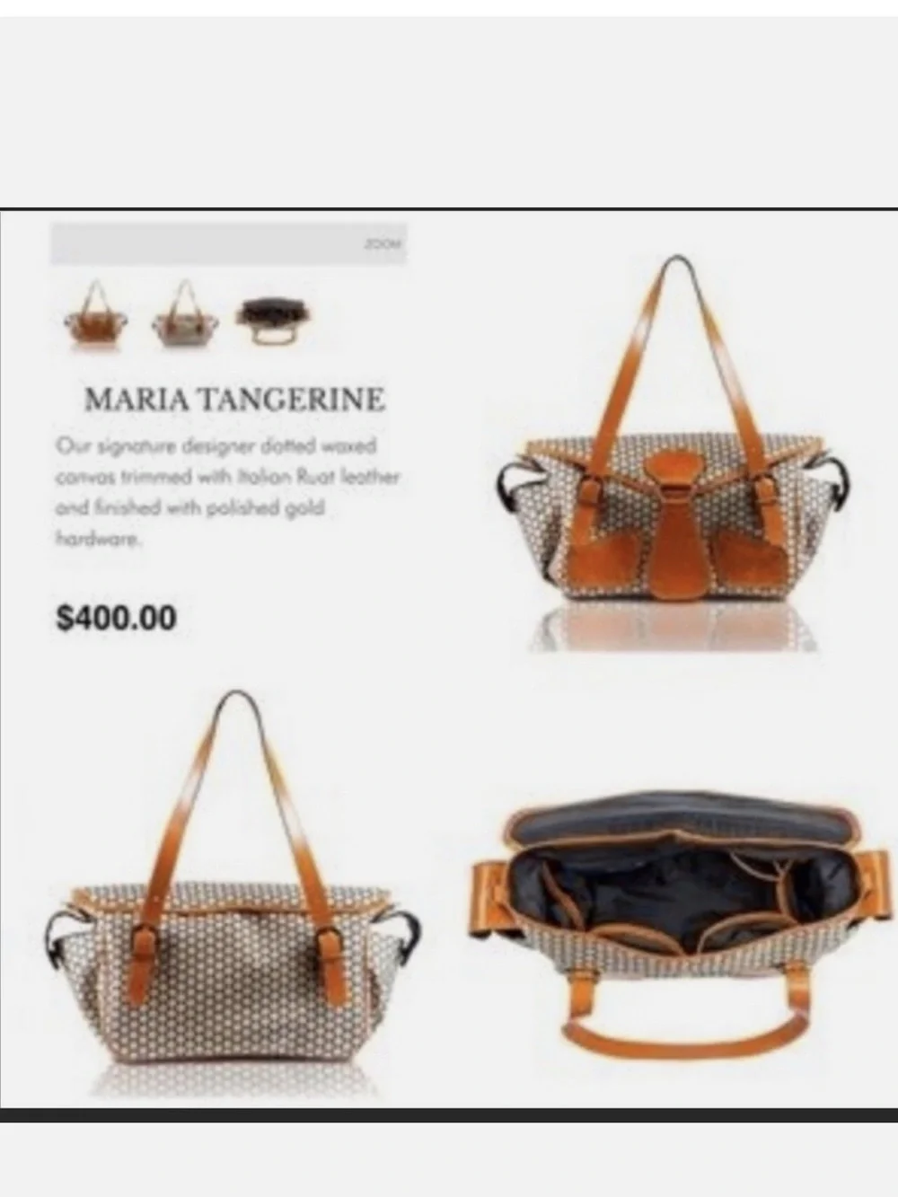Mia Bossi Neutral Pattern Diaper Bag/Tote with Orange Accents